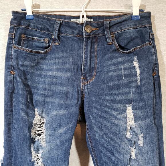 Mudd Y2K Women’s Sz 5 Skinny Jeans Dark Wash Stretch Distressed Denim Y2K Torn - Picture 6 of 10